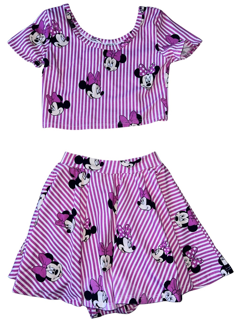 Wild Rich Kids Minnie Mouse Pink Striped Crop Top & Skirt Set